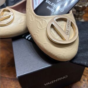 Valentino Beige Flats with Gold Logo New with Dust bag and box $479